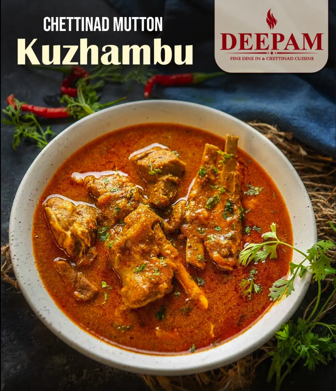 Chettinad Mutton Kuzhambu at Deepam restaurant Calgary - Authentic South Indian mutton curry
